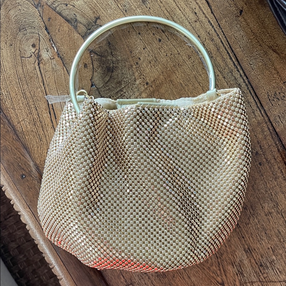 Gold Mesh Ring-Handle Women's Evening Bag